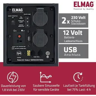 Инверторен генератор ELMAG SEBSS 2000Wi/ 230V/ 2,1kVA/ 4л