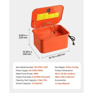 Вана за миене на части и детайли VEVOR XH-PW3-1/2G/ 19 л/ 26W