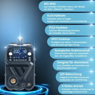 Апарат за дъгово заваряване STAHLWERK MIG/MAG 200 Puls Pro Digital/ 200A Апарат за дъгово заваряване STAHLWERK MIG/MAG 200 Puls Pro Digital/ 200A