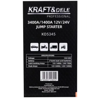 Зарядно стартерно устройство с LED осветление KraftDele KD5345/ 12V / 24V Зарядно стартерно устройство с LED осветление KraftDele KD5345/ 12V / 24V