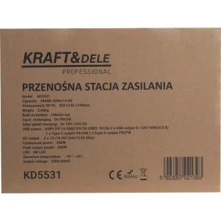 Преносима захранваща станция KraftDele KD5531/ 296Wh, 20Ah / 14.8V Преносима захранваща станция KraftDele KD5531/ 296Wh, 20Ah / 14.8V