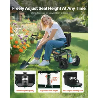 Мобилен градински стол с регулируема височина и въртяща се седалка VEVOR TC4502F/ 180 кг