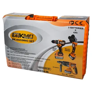 Комплект акумулаторни безчеткови машини Baukraft BK-AGCDRH3/ 18V/ 2x4Ah