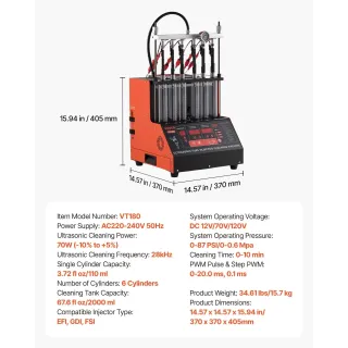 Тестер за почистване на горивни инжектори VEVOR VT180/ 70W