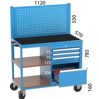 CNC мобилен шкаф с 2 рафта, 4 чекмеджета, панел KOCEL- 2350