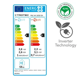 Стенен климатик WiFi TROTEC PAC-W 2650 SH/ с дистанционно/ 1kW/ 2.6kW