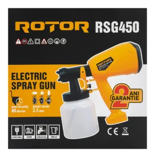 Електрически пистолет за боядисване + 3 бр. дюзи ROTOR RSG450/ 450W Електрически пистолет за боядисване + 3 бр. дюзи ROTOR RSG450/ 450W