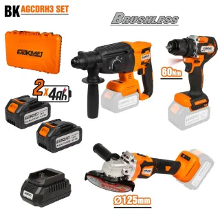Комплект акумулаторни безчеткови машини Baukraft BK-AGCDRH3/ 18V/ 2x4Ah