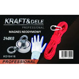 Комплект неодимови магнити с въже и ръкавици KraftDele KD10416/ 240 кг