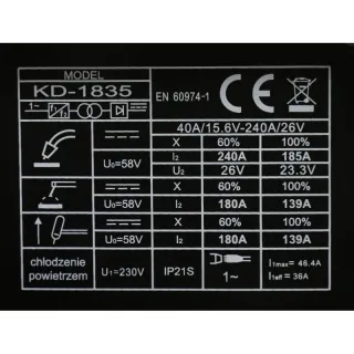 Инверторен заваръчен апарат MIG / MAG KraftDele KD1835/ 240A