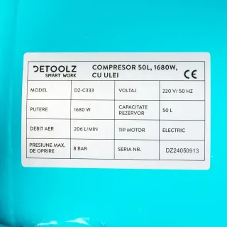 Бутален маслен компресор Detoolz DZ-C333/ 1680W/ 50 л Бутален маслен компресор Detoolz DZ-C333/ 1680W/ 50 л