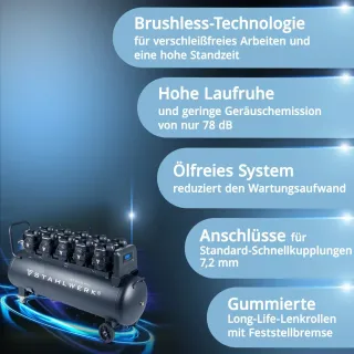 Компресор за сгъстен въздух STAHLWERK ST-2010 Pro/ 5 x 2.17 к.с./ 200 л