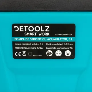 Акумулаторна пръскачка Detoolz DZ-PA1001-S001-G01/ 12V/ 2Ah/ 5 л