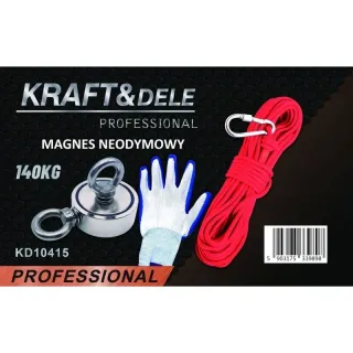 Комплект неодимови магнити с въже и ръкавици KraftDele KD10415/ 140 кг