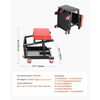 Автомонтьорски 2 в 1 стол/стъпка VEVOR XF8W218/ 136 кг