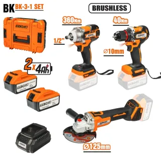 Комплект акумулаторни машини Baukraft BK-3-1/ 18V/ 2x4Ah