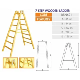 Двойна дървена стълба 7 стъпала PSDS Двойна дървена стълба 7 стъпала PSDS