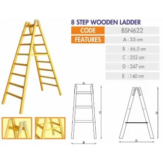 Двойна дървена стълба 8 стъпала PSDS