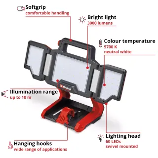 Комплект акумулаторен прожектор със стойка Einhell TP-CL 18/3000 Li Set/ 18V Комплект акумулаторен прожектор със стойка Einhell TP-CL 18/3000 Li Set/ 18V