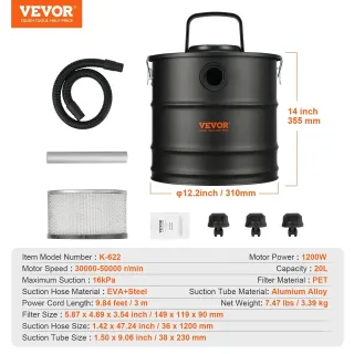Прахосмукачка за пепел VEVOR K-622/ 1200W