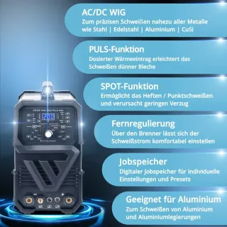 Цифров заваръчен апарат STAHLWERK AC/DC TIG 200 Pulse Pro/ 200A