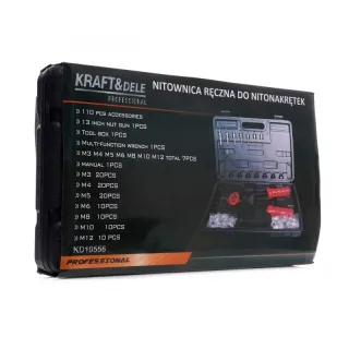 Комплект нитачка с нитове KraftDele KD10556/ 110бр. Комплект нитачка с нитове KraftDele KD10556/ 110бр.