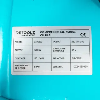 Бутален маслен компресор Detoolz DZ-C332/ 1500W/ 24 л