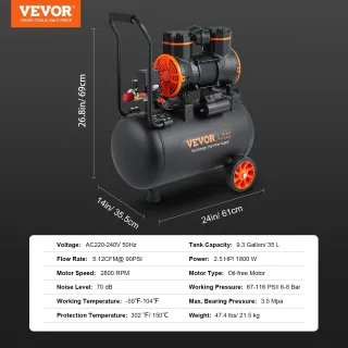 Компресор за въздух VEVOR W35L1800W220VAA5GV2/ 1800W/ 35 л