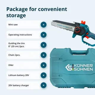 Акумулаторен мини верижен трион KOENNER-SOEHNEN KS MCS20V-8 Case/ 20V/ 2Ah
