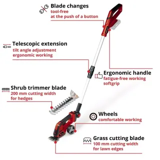 Акумулаторна ножица за трева и храсти Einhell GE-CG 18/100 Li T/ 18 V